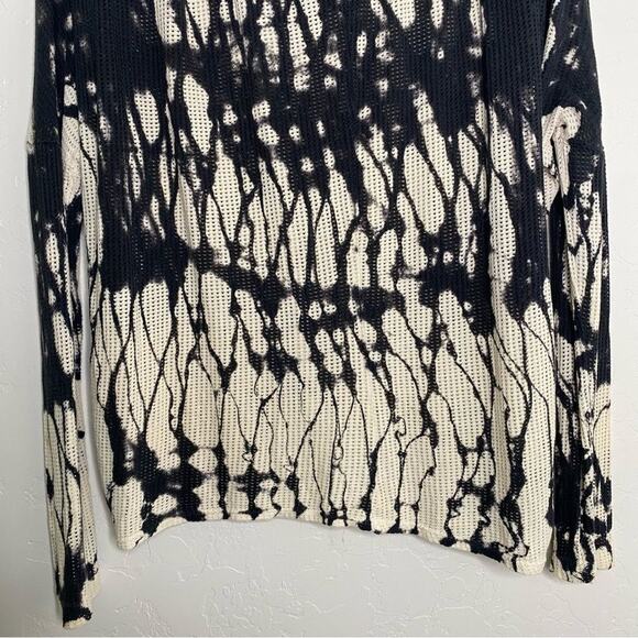 XCVI Blue + Cream Tie Die Mesh Fishnet Lagenlook Sweater Medium - Picture 8 of 11